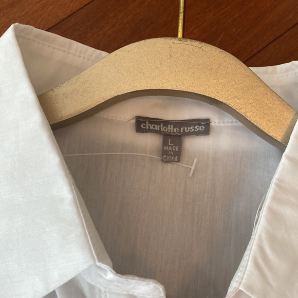 Charlotte Russe ladies, white button down with open shoulders and bow ties - Picture 9 of 10